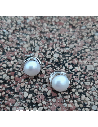 Pendientes plata con perla de As&As, cierre presión